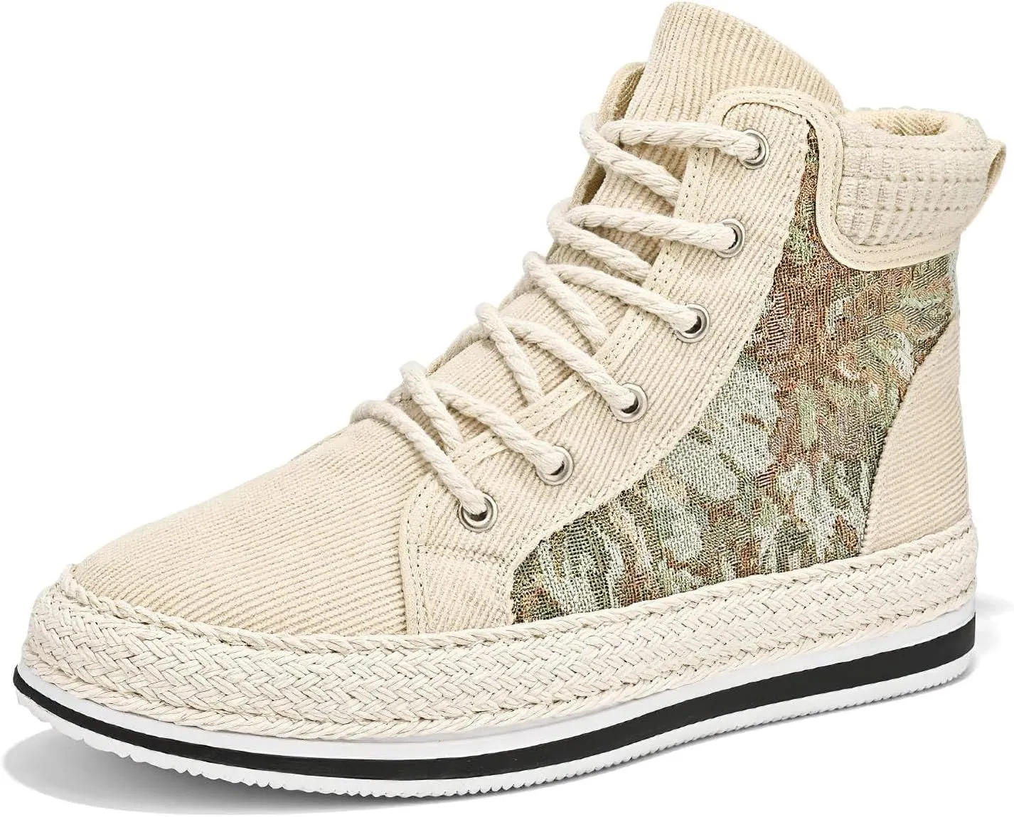 Exusiai Men High-Top Distressed Denim Skate Shoes Breathable Cloth Non-Slip Outdoor Casual Shoes Good Grip, Lace-Up Closure, Round Toe