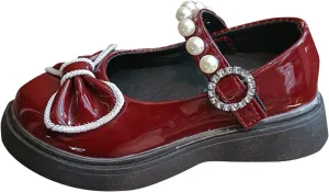 Flat Mary Jane Shoes for Girls Non Slip Dress Shoes Bow Chunky Wedding Soft Sole Leather School Shoes