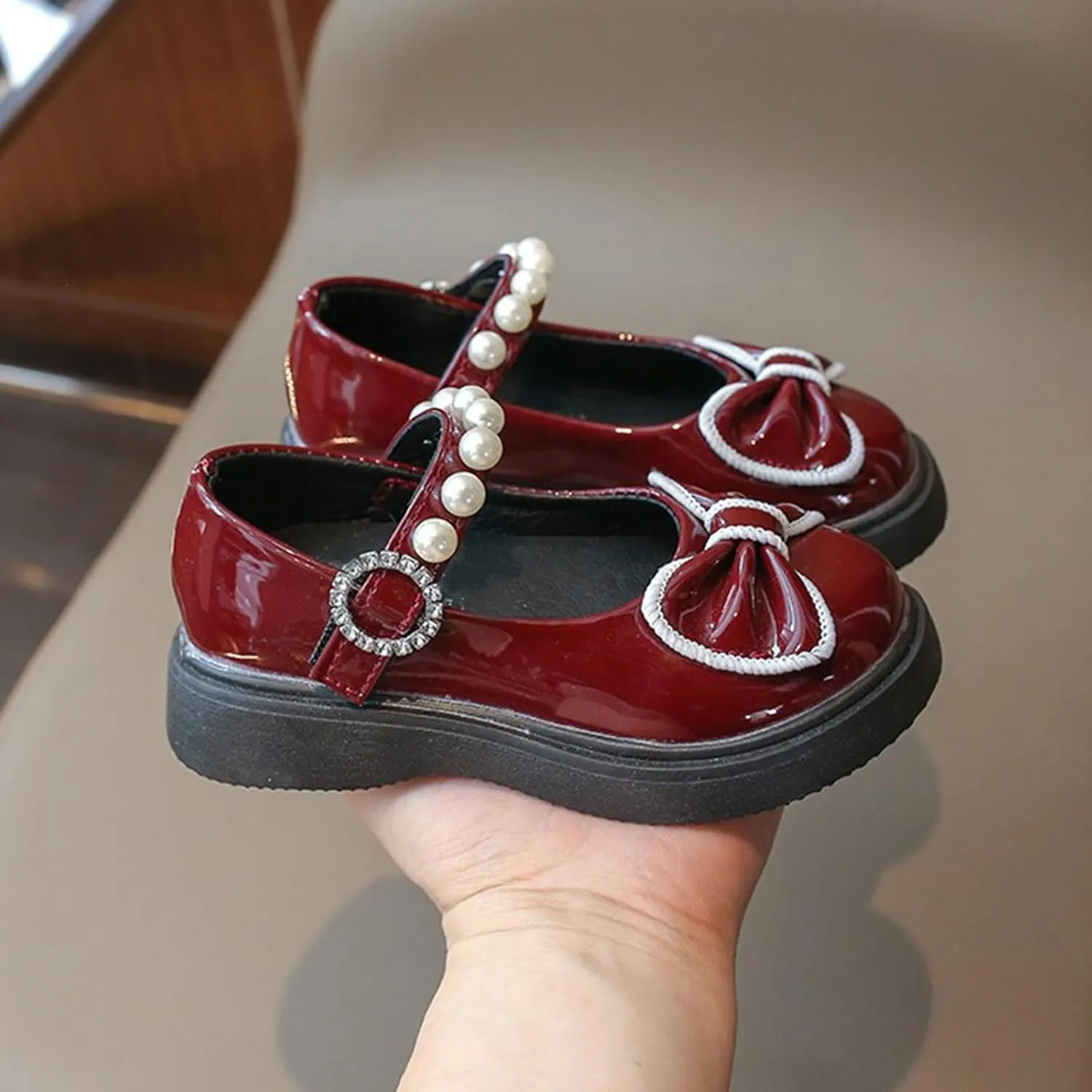 Flat Mary Jane Shoes for Girls Non Slip Dress Shoes Bow Chunky Wedding Soft Sole Leather School Shoes