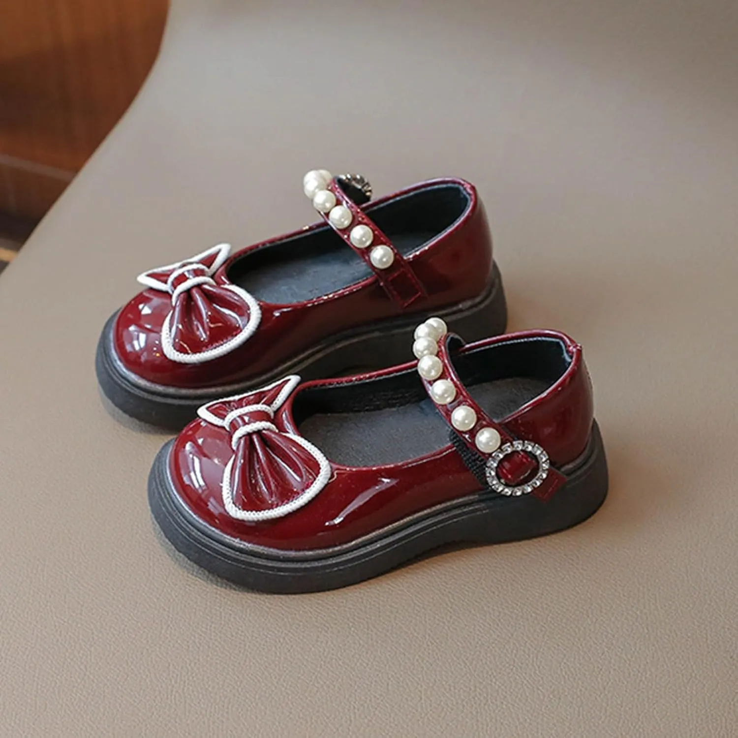 Flat Mary Jane Shoes for Girls Non Slip Dress Shoes Bow Chunky Wedding Soft Sole Leather School Shoes