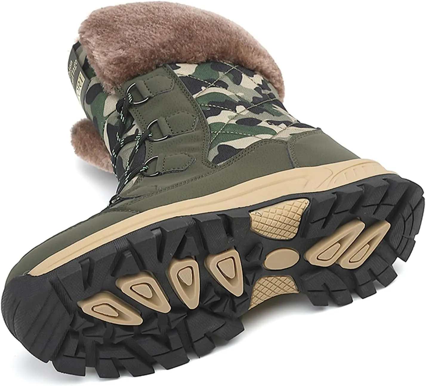 FLIOZY Womens Snow Boots Anti-Slip Waterproof Lace Up Camouflage Winter Mid-Calf Boot Warm Fur Lined Shoes for Women