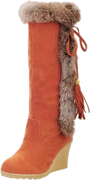 Gibobby Cowgirl Boots Women Platform Booties Cowboy Knee High Boots Knee Length Stacked Chunky Heel Tassel Boots 52