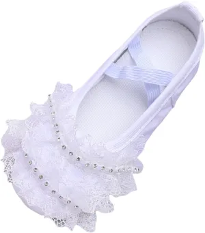 Girls Ballet Shoes Lace Floral Ballet Slippers Dance Shoes Slip on Ballerina Flats Anti-Slip Sole Practice Slippers