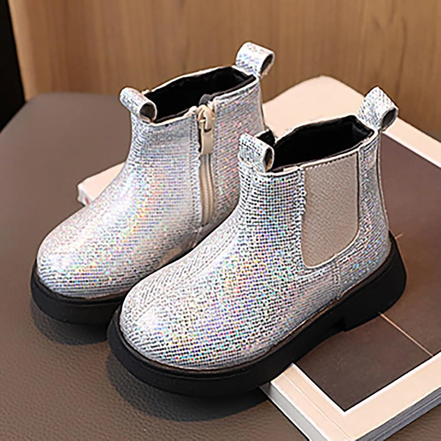 Girls Booties Winter Boots Glitter Ankle Boots Toddler Fashion Shiny Chelsea Boots Non Slip Non Slip Ankle Boots Winter Shoes