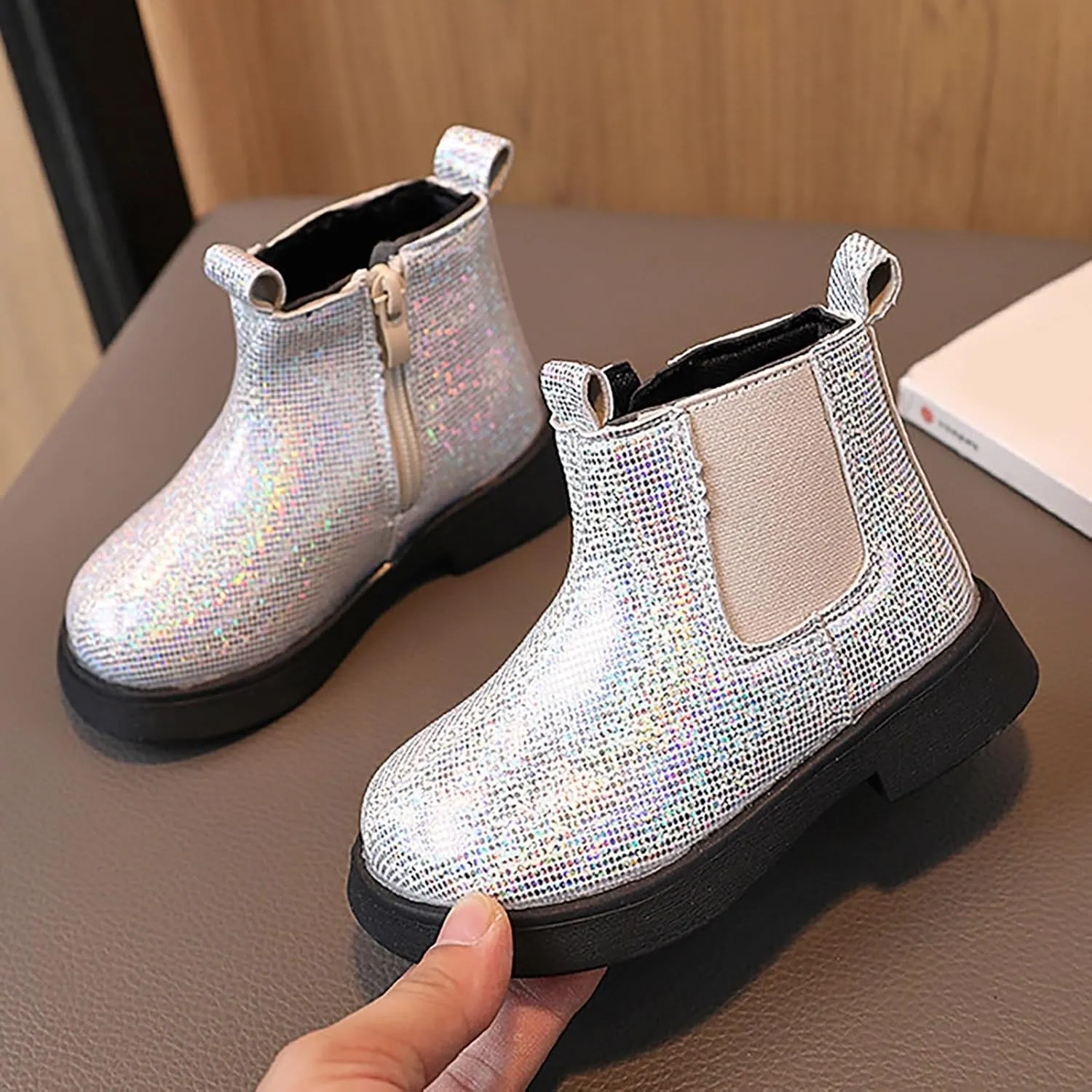 Girls Booties Winter Boots Glitter Ankle Boots Toddler Fashion Shiny Chelsea Boots Non Slip Non Slip Ankle Boots Winter Shoes