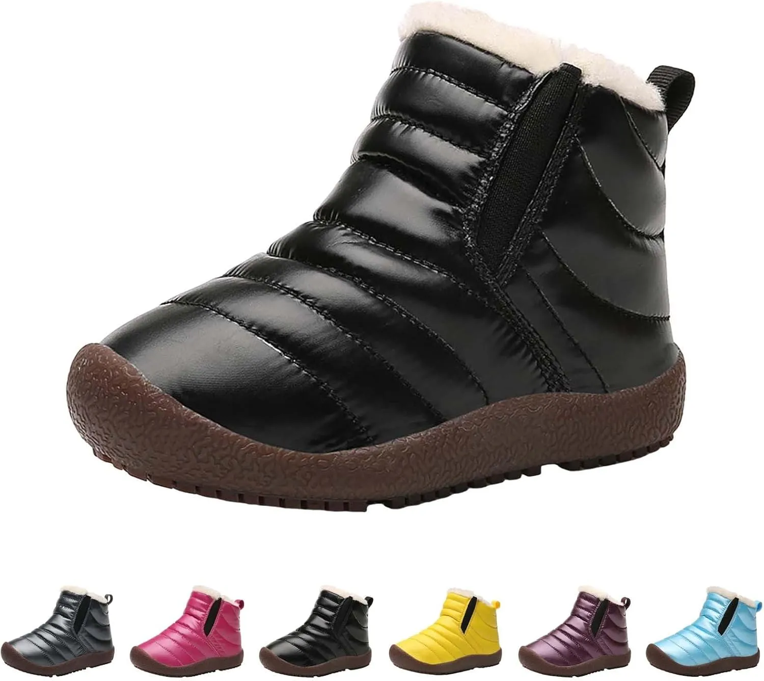 Girls Boys Ankle Snow Boots Faux  Lined Cozy Furry Outdoor Warm Comfortable Non Slip Shoes Winter Solid Flat