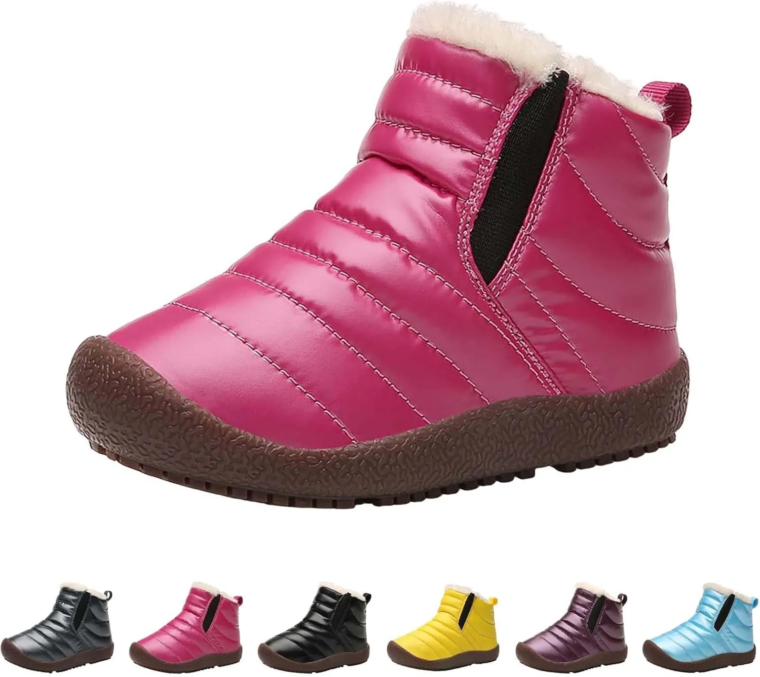 Girls Boys Ankle Snow Boots Faux  Lined Cozy Furry Outdoor Warm Comfortable Non Slip Shoes Winter Solid Flat