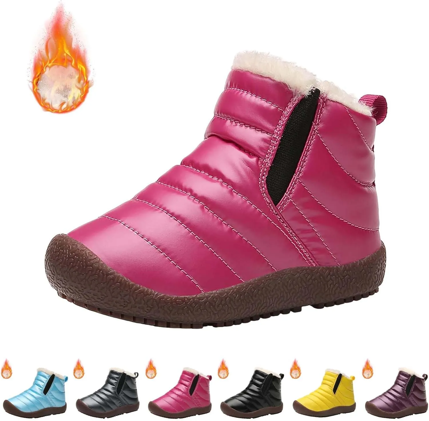 Girls Boys Ankle Snow Boots Faux  Lined Cozy Furry Outdoor Warm Comfortable Non Slip Shoes Winter Solid Flat