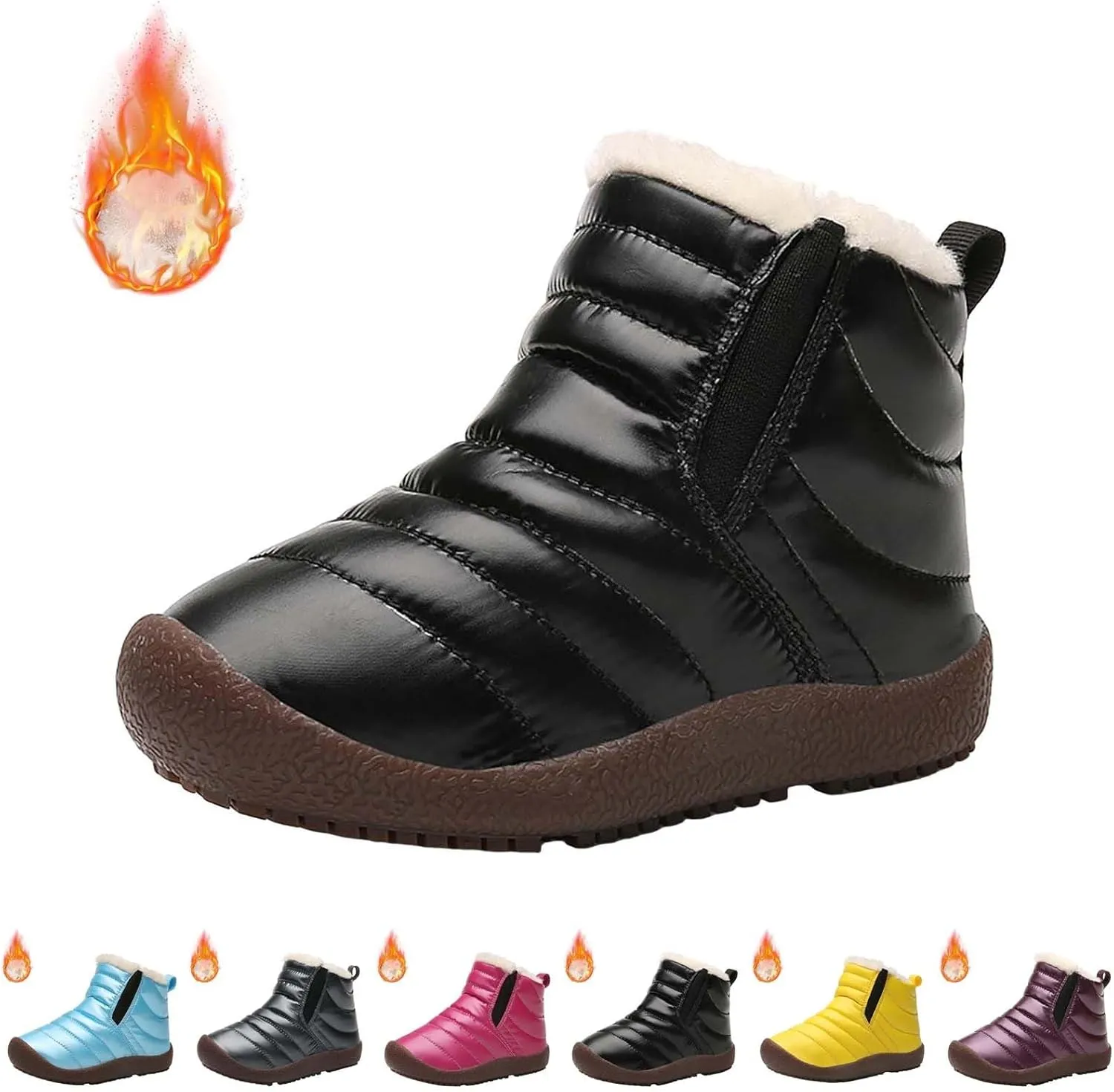 Girls Boys Ankle Snow Boots Faux  Lined Cozy Furry Outdoor Warm Comfortable Non Slip Shoes Winter Solid Flat