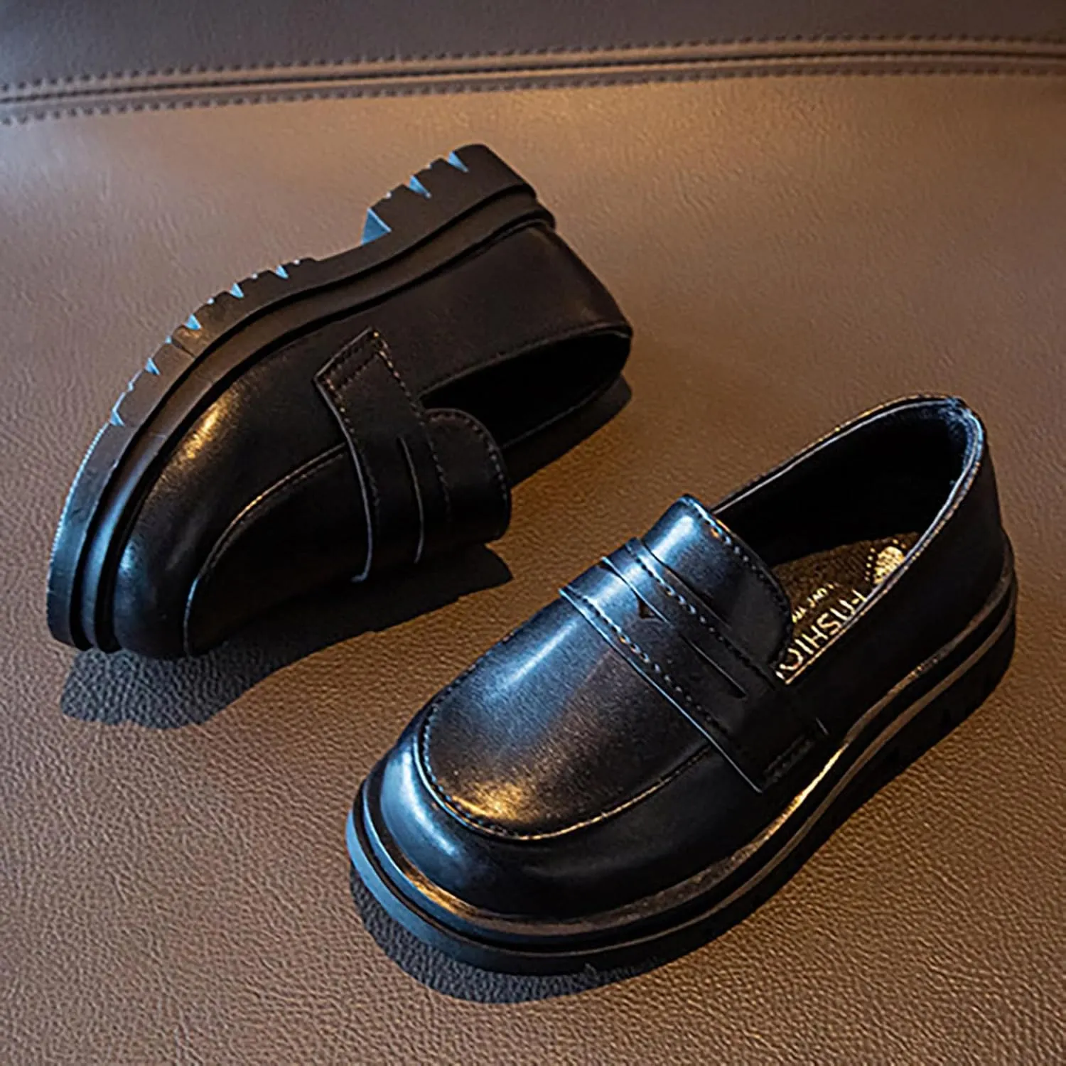 Girls Boys Small Leather Shoes Suede Slip on Loafers Lightweight Non Slip 𝐌occasins Casual Boat Dress Shoes