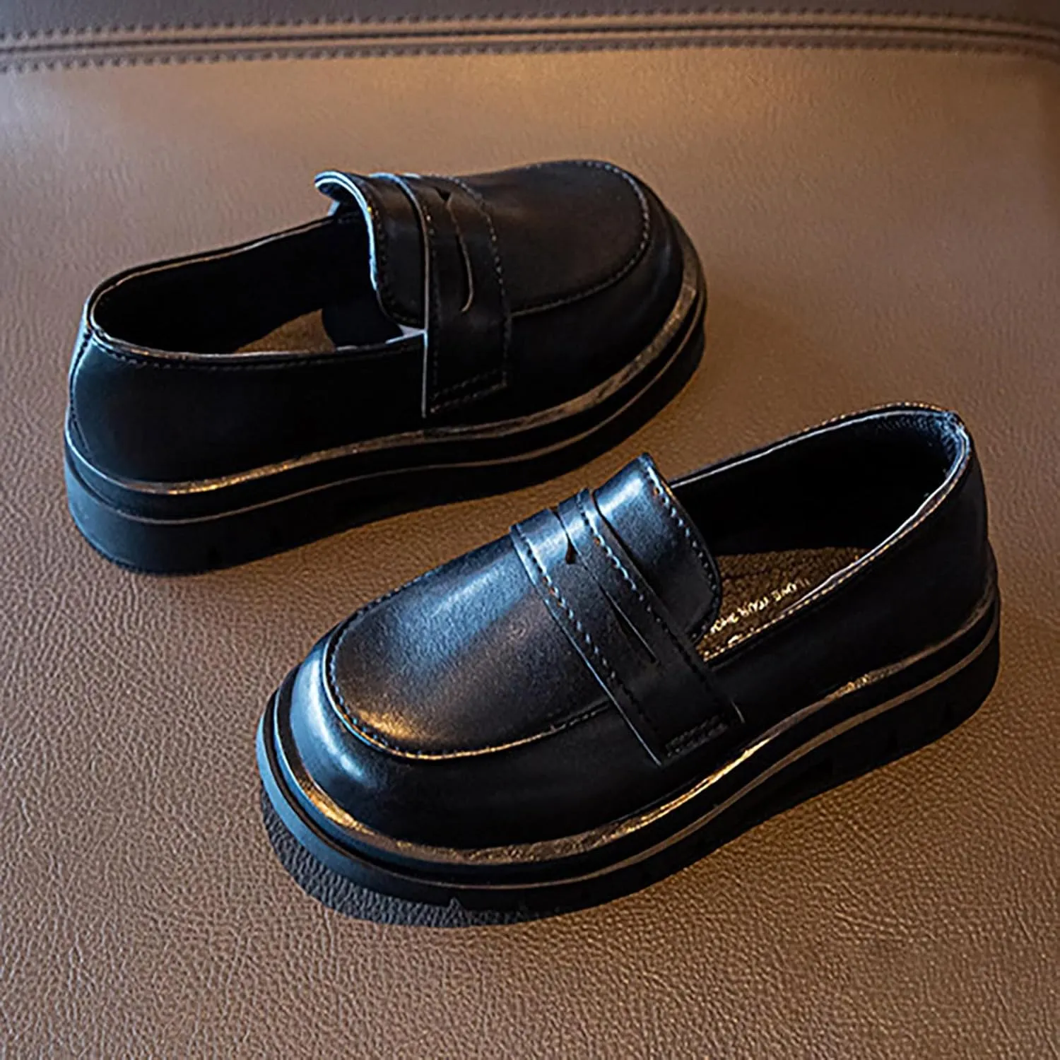 Girls Boys Small Leather Shoes Suede Slip on Loafers Lightweight Non Slip 𝐌occasins Casual Boat Dress Shoes