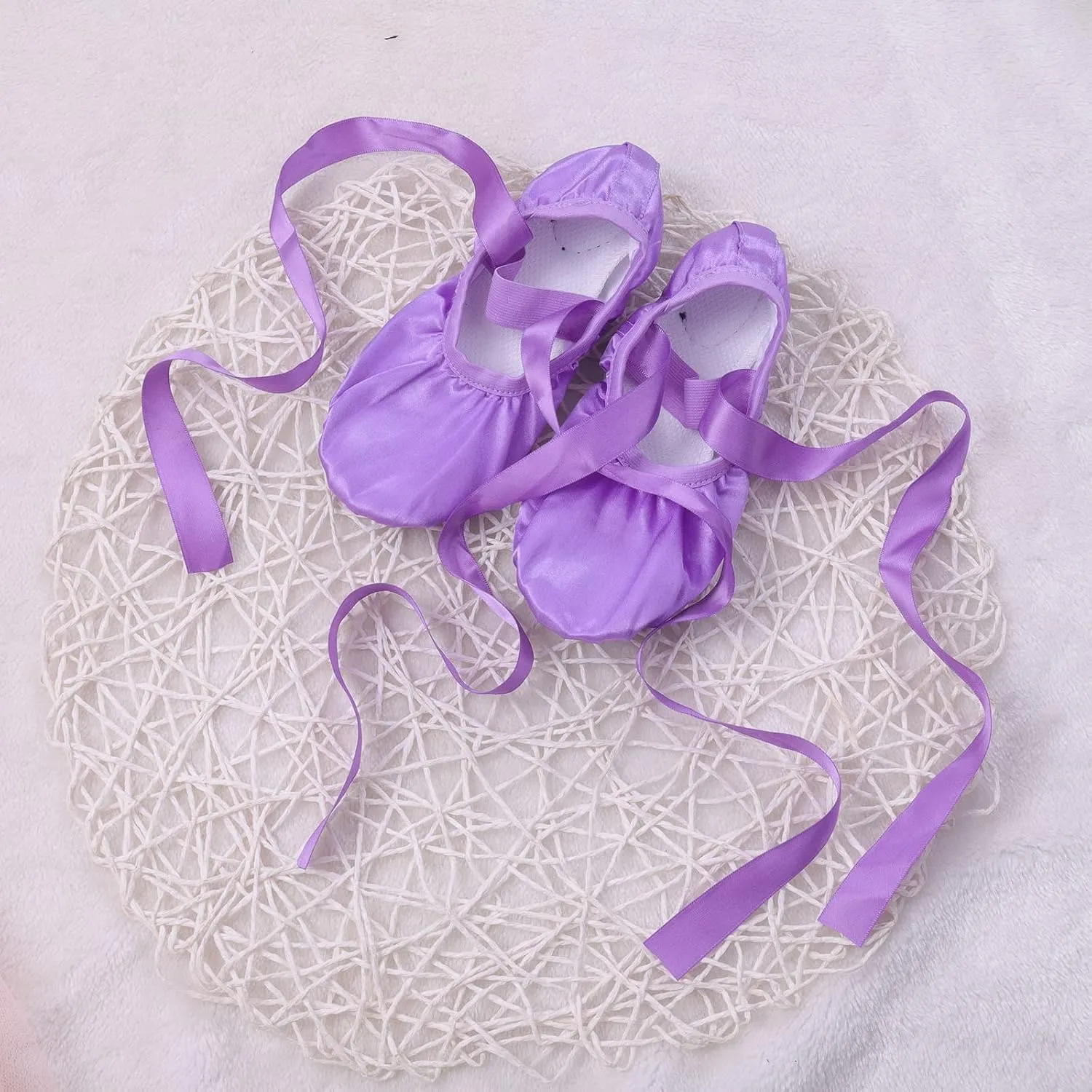 Girls Canvas Ballet Shoes Ballet Slippers with Ribbon Kids Toddler Dance Shoes Girls Ballerina Pointe Shoes