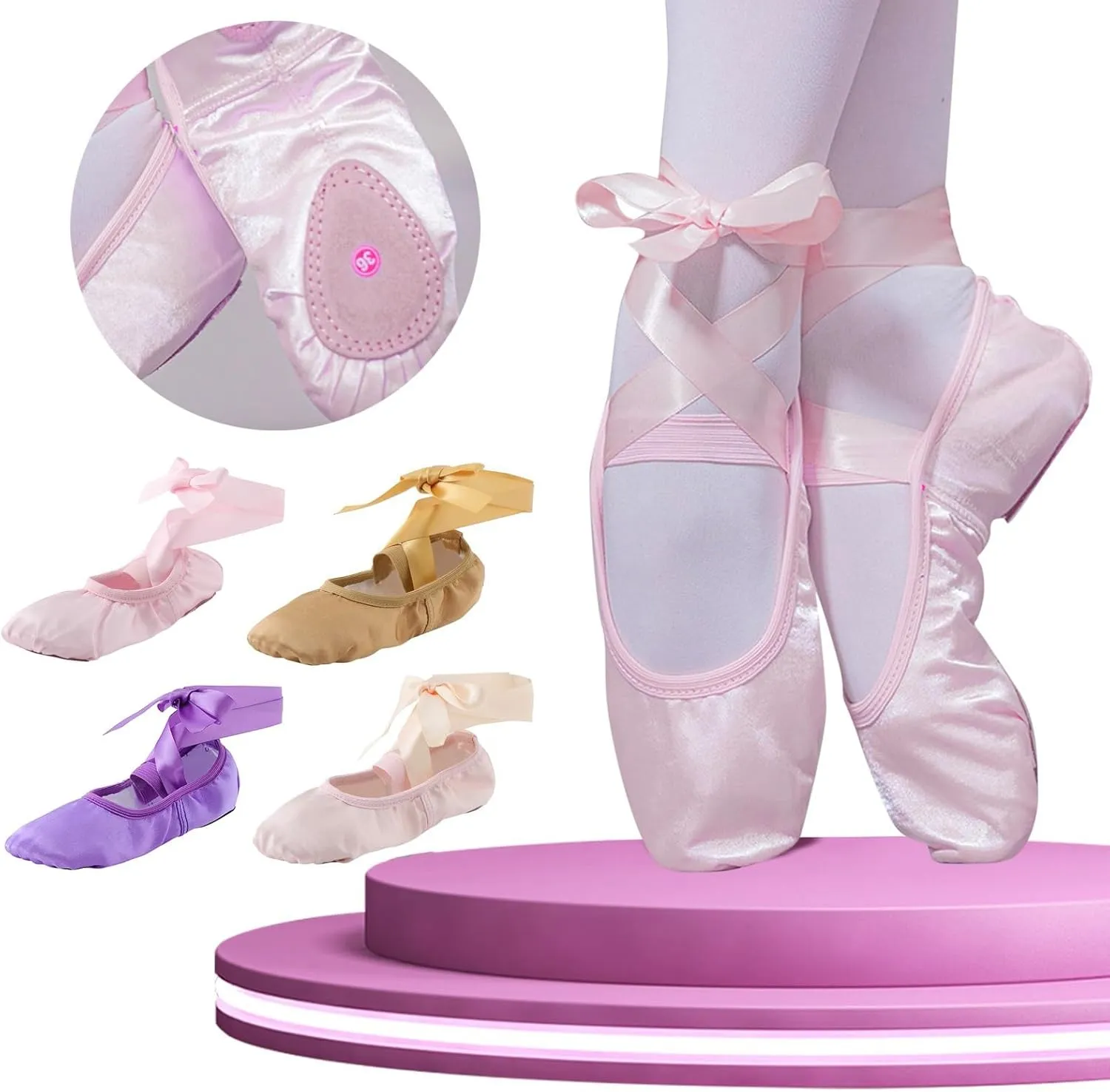 Girls Canvas Ballet Shoes Ballet Slippers with Ribbon Kids Toddler Dance Shoes Girls Ballerina Pointe Shoes