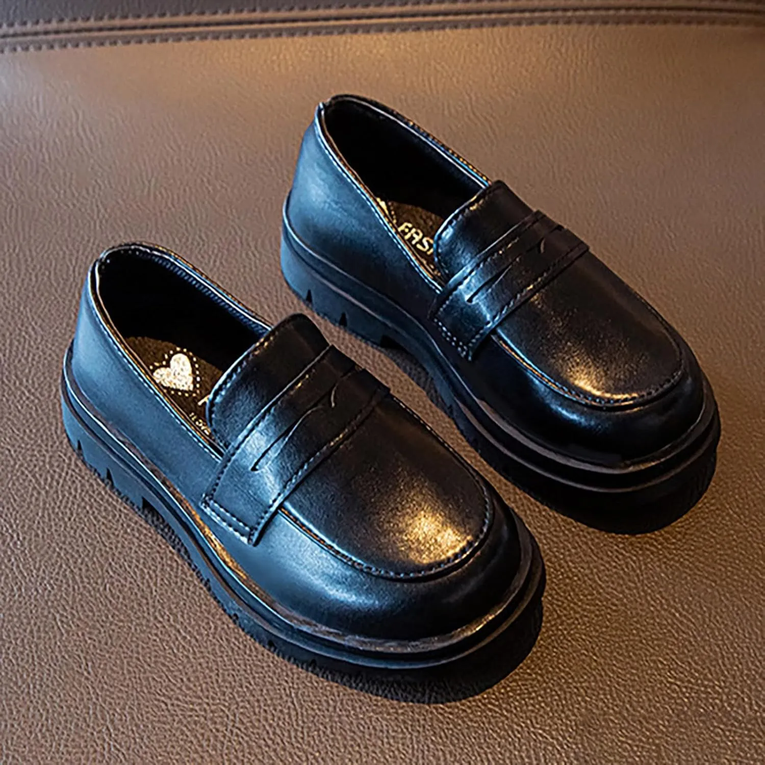 Girls Chunky Loafers Dress Shoes for Girl Platform 𝐏enny Loafers Round Toe School Uniform Slip On Oxford Shoes