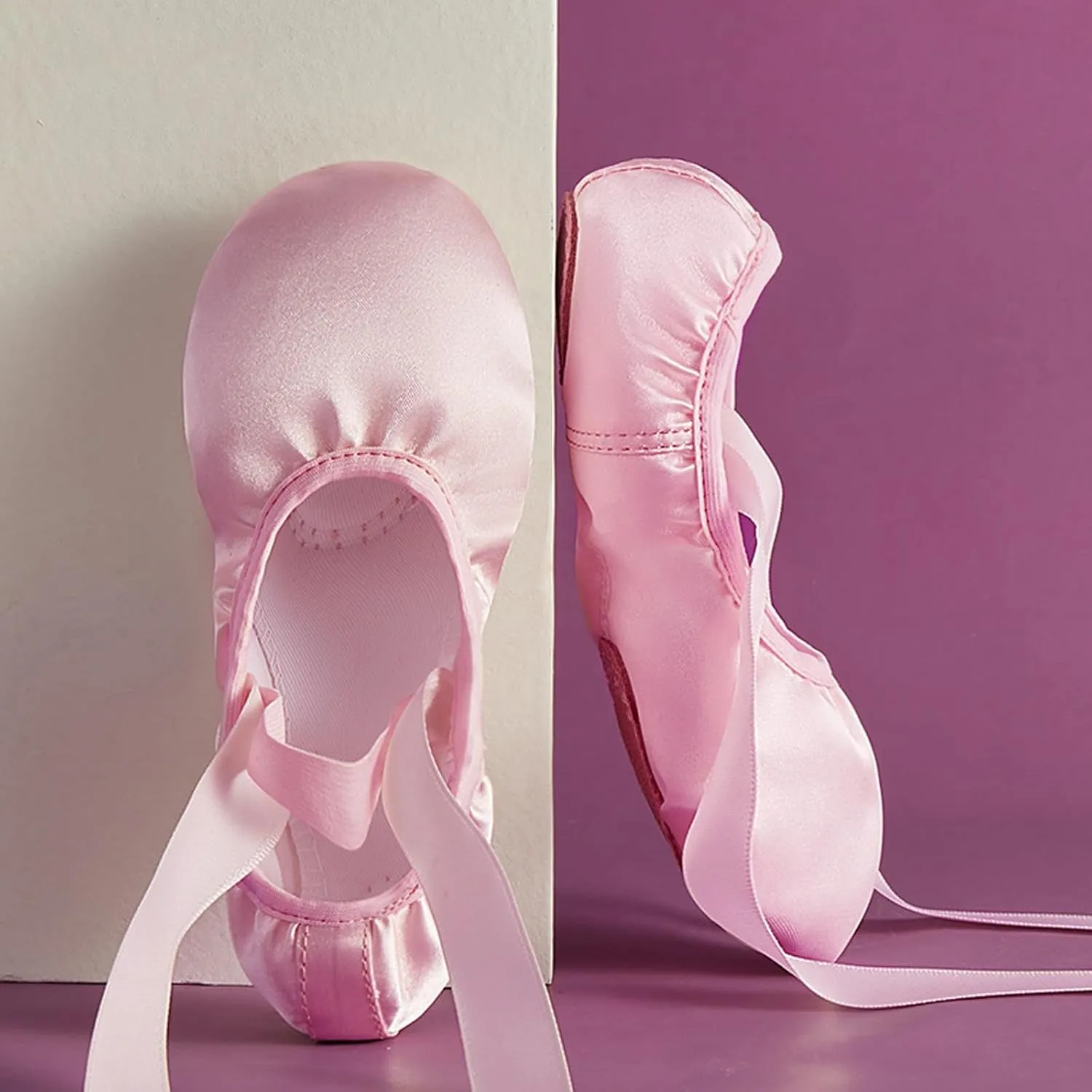 Girls Dance Shoe Ballet Pointe Slippers Ballet Flat Shoes with Ribbons Ballerina Slippers for Women Yoga Shoes