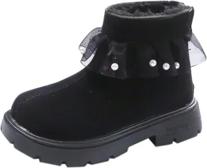 Girls Fashion Pearl Ankle Boots Cute Sweet Lace Decoration Low Heel Thick Bottom Dress Boots Size 11 for Girls