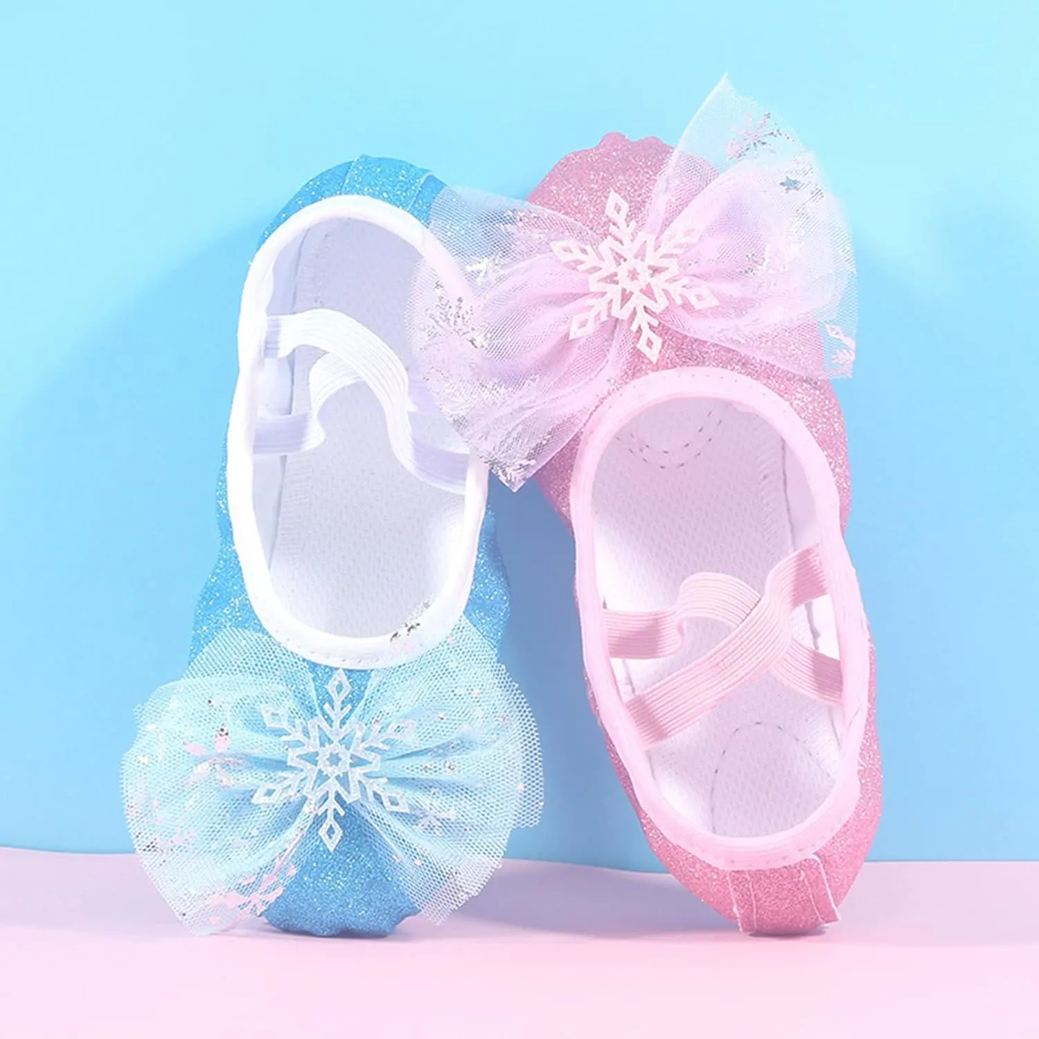 Girls Glitter Ballet Shoes Ballet Slipper with Bow Toddler Mary Jane Flats Shoes Ballerina Dress Shoes for Dance