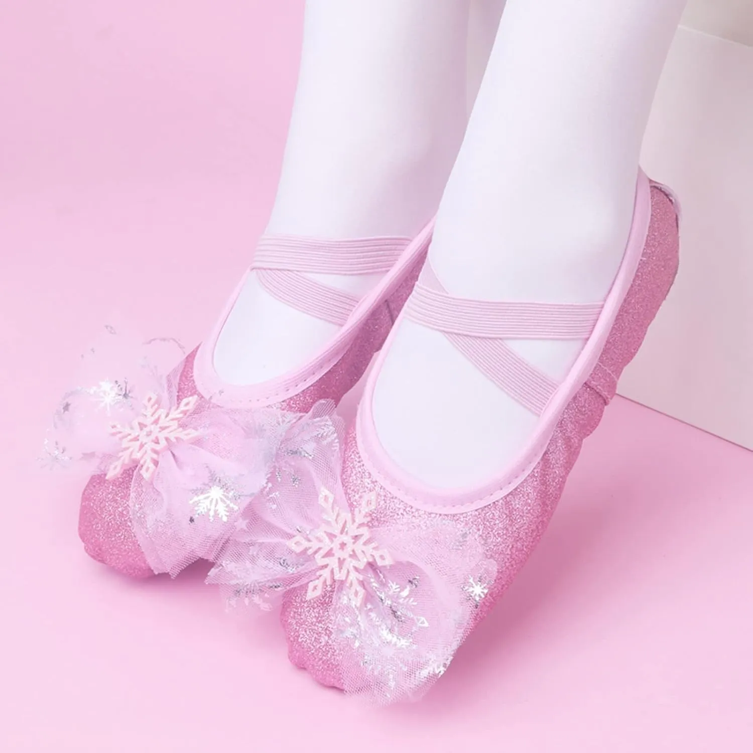 Girls Glitter Ballet Shoes Ballet Slipper with Bow Toddler Mary Jane Flats Shoes Ballerina Dress Shoes for Dance