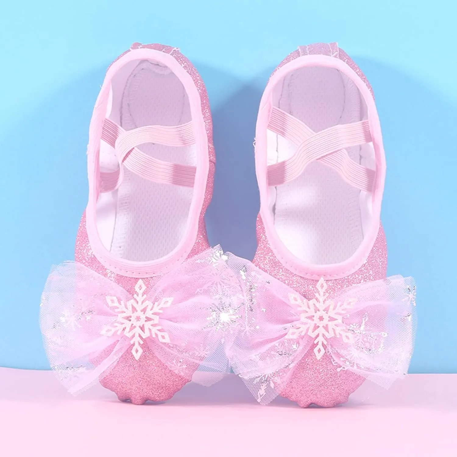 Girls Glitter Ballet Shoes Ballet Slipper with Bow Toddler Mary Jane Flats Shoes Ballerina Dress Shoes for Dance