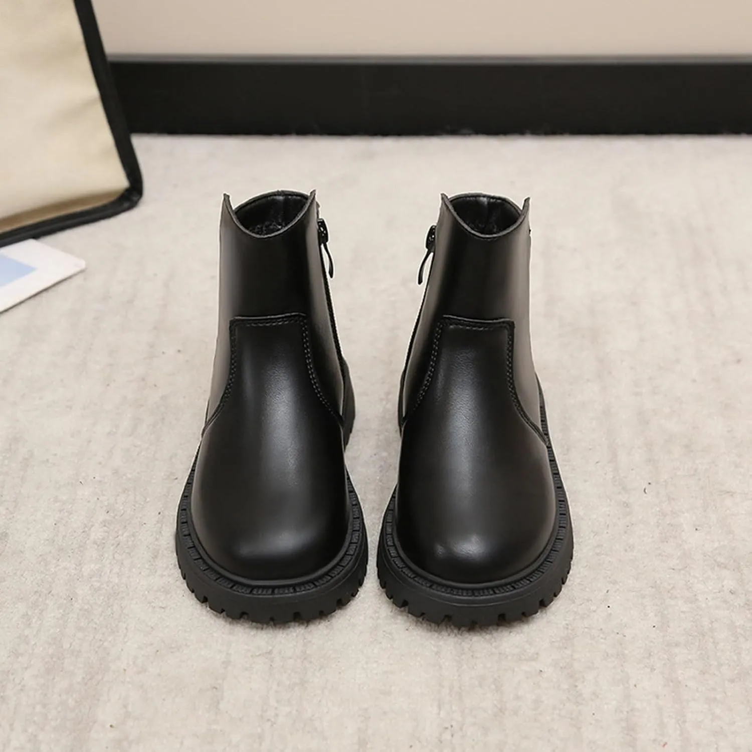 Girls Low Heel Ankle Boots Soft Sole Lightweight Synthetic Non-Slip High Top Leather Casual Walking Shoes for Kids
