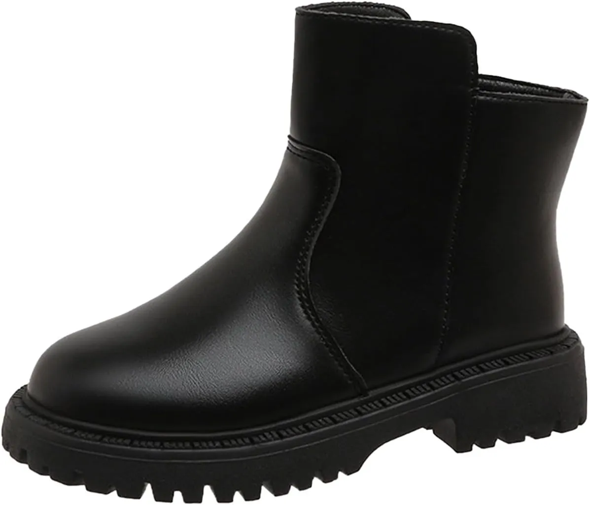 Girls Low Heel Ankle Boots Soft Sole Lightweight Synthetic Non-Slip High Top Leather Casual Walking Shoes for Kids