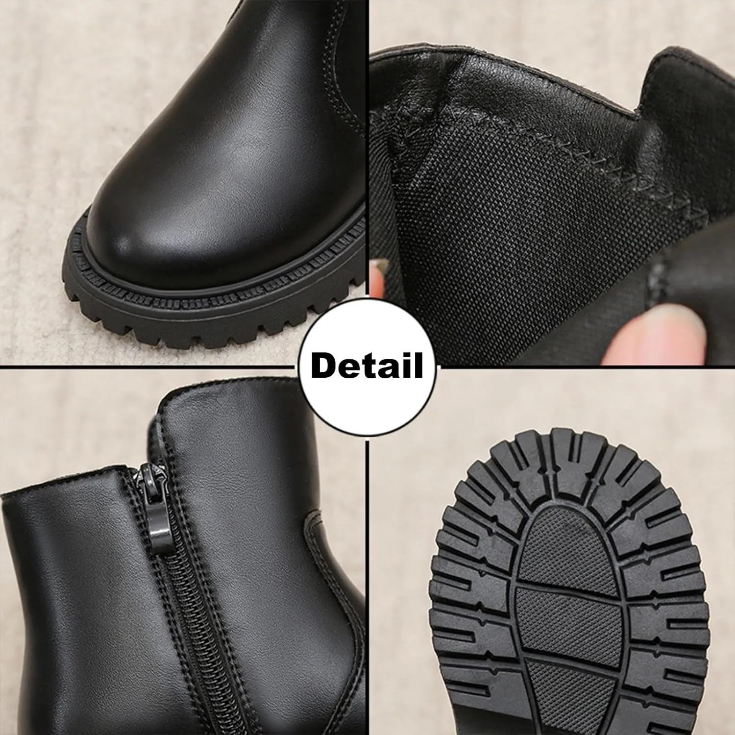 Girls Low Heel Ankle Boots Soft Sole Lightweight Synthetic Non-Slip High Top Leather Casual Walking Shoes for Kids