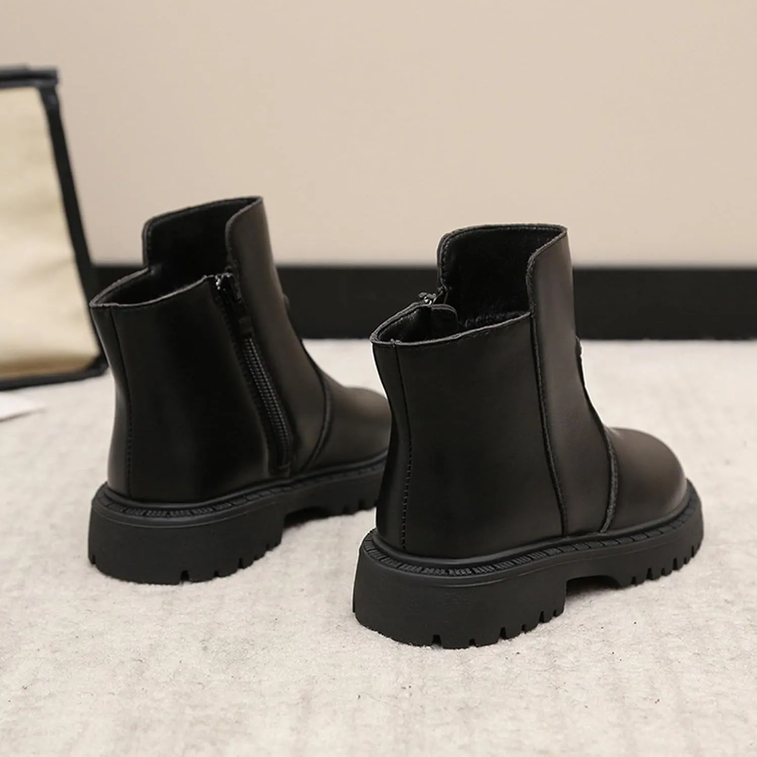 Girls Low Heel Ankle Boots Soft Sole Lightweight Synthetic Non-Slip High Top Leather Casual Walking Shoes for Kids