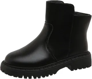 Girls Low Heel Ankle Boots Soft Sole Lightweight Synthetic Non-Slip High Top Leather Casual Walking Shoes for Kids