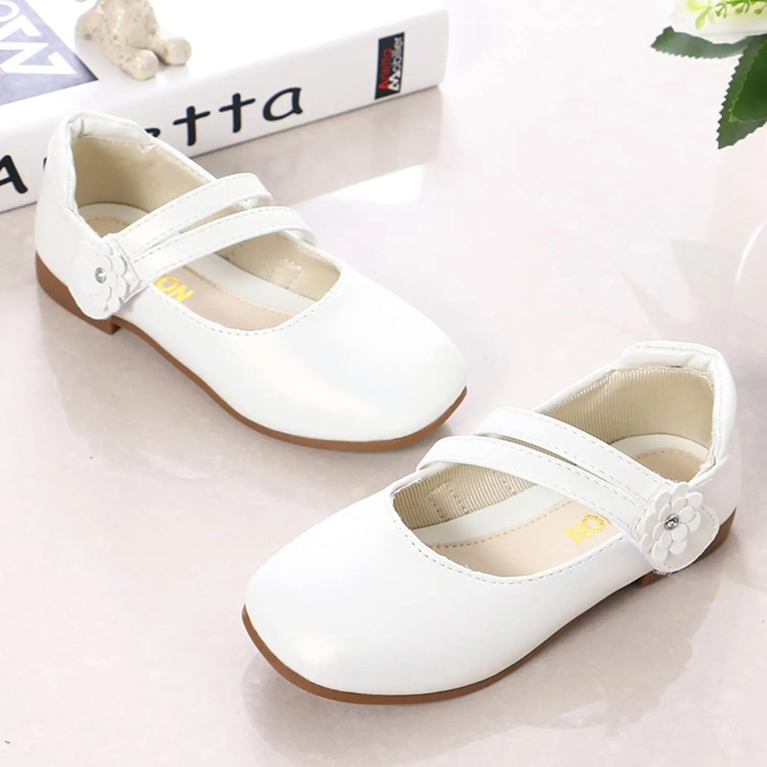 Girl's Mary Jane Rhinestone Buckle Ballerina Flats Moccasins Rubber Sole Mary Jane Crib Shoes Bow Fringe Moccasins