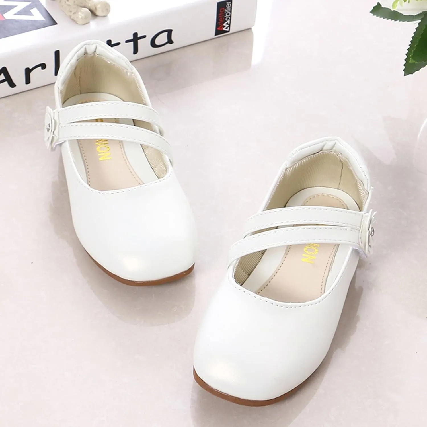 Girl's Mary Jane Rhinestone Buckle Ballerina Flats Moccasins Rubber Sole Mary Jane Crib Shoes Bow Fringe Moccasins