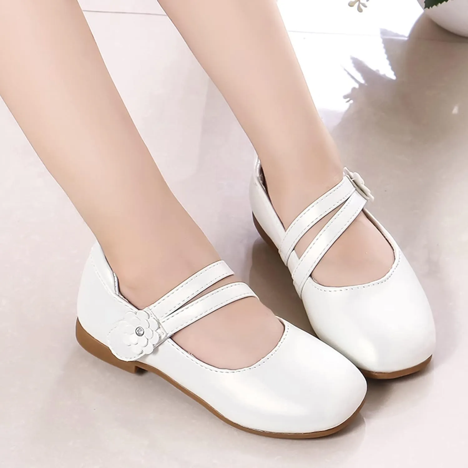 Girl's Mary Jane Rhinestone Buckle Ballerina Flats Moccasins Rubber Sole Mary Jane Crib Shoes Bow Fringe Moccasins