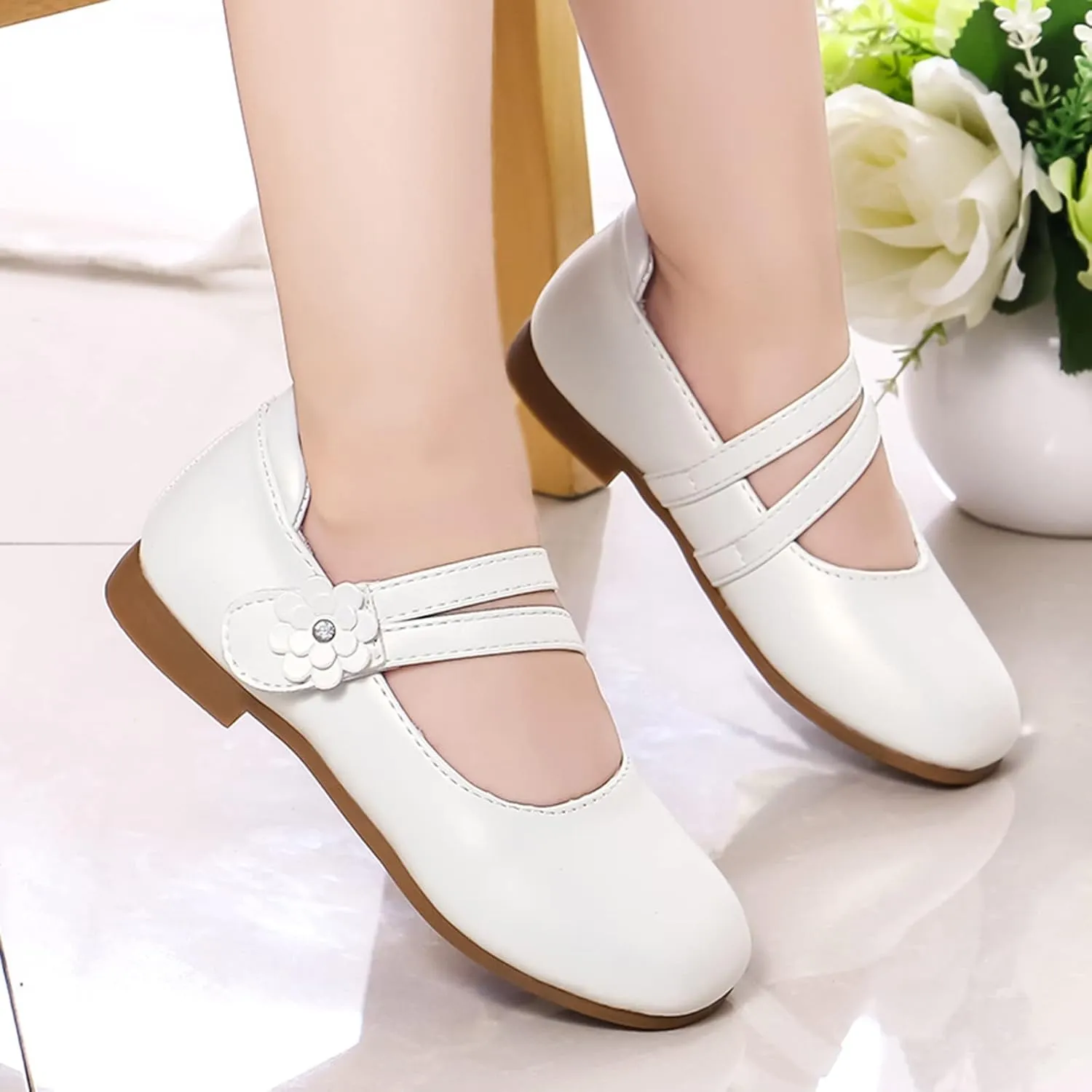 Girl's Mary Jane Rhinestone Buckle Ballerina Flats Moccasins Rubber Sole Mary Jane Crib Shoes Bow Fringe Moccasins