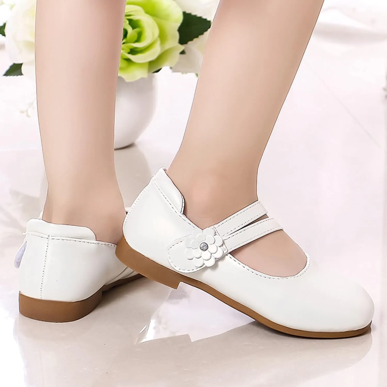 Girl's Mary Jane Rhinestone Buckle Ballerina Flats Moccasins Rubber Sole Mary Jane Crib Shoes Bow Fringe Moccasins