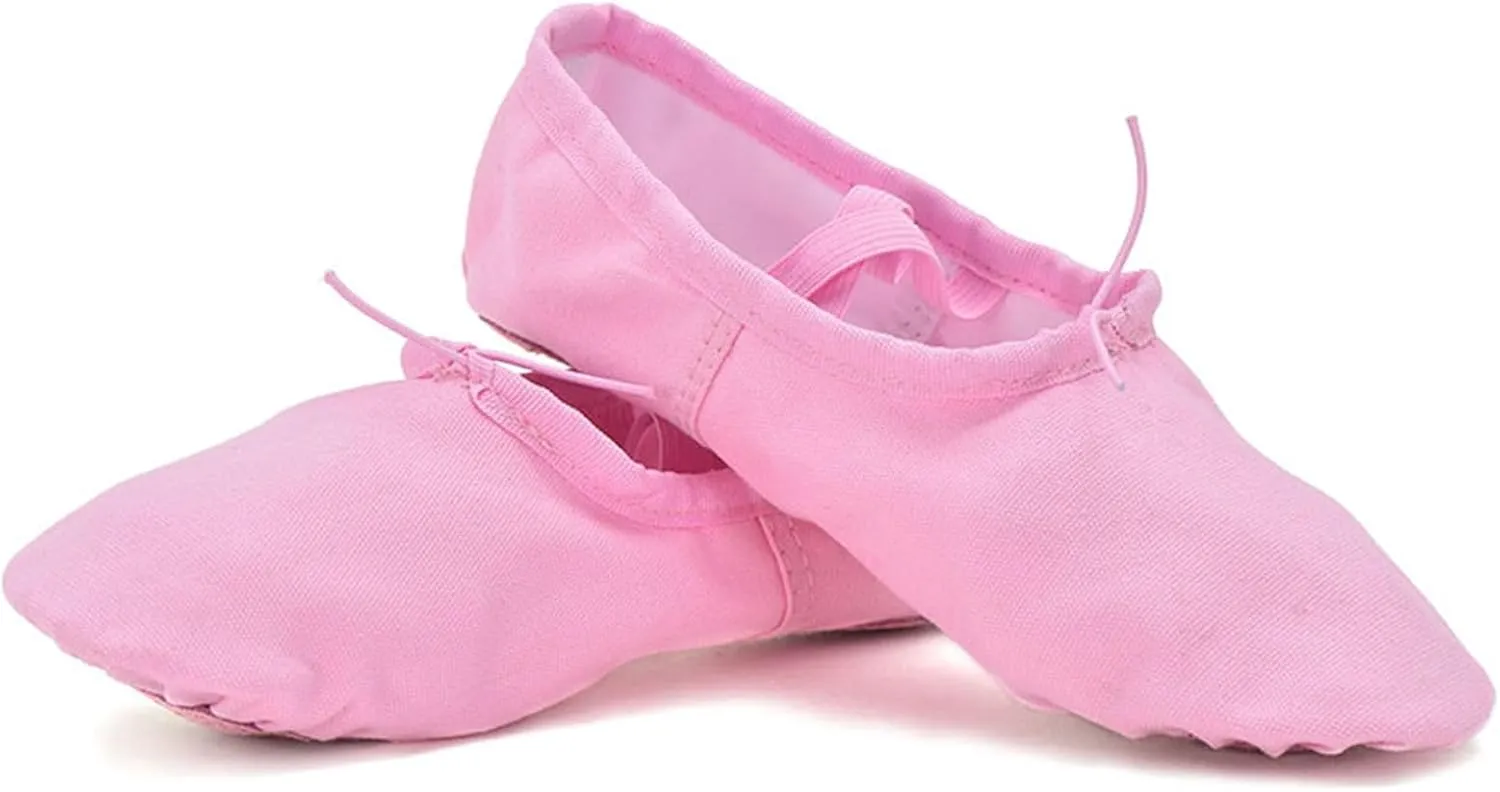 Girl's Performance Dance Shoe Canvas Ballet Shoes for Girls Soft Lightweight with Elastic Laces for Gymnastics