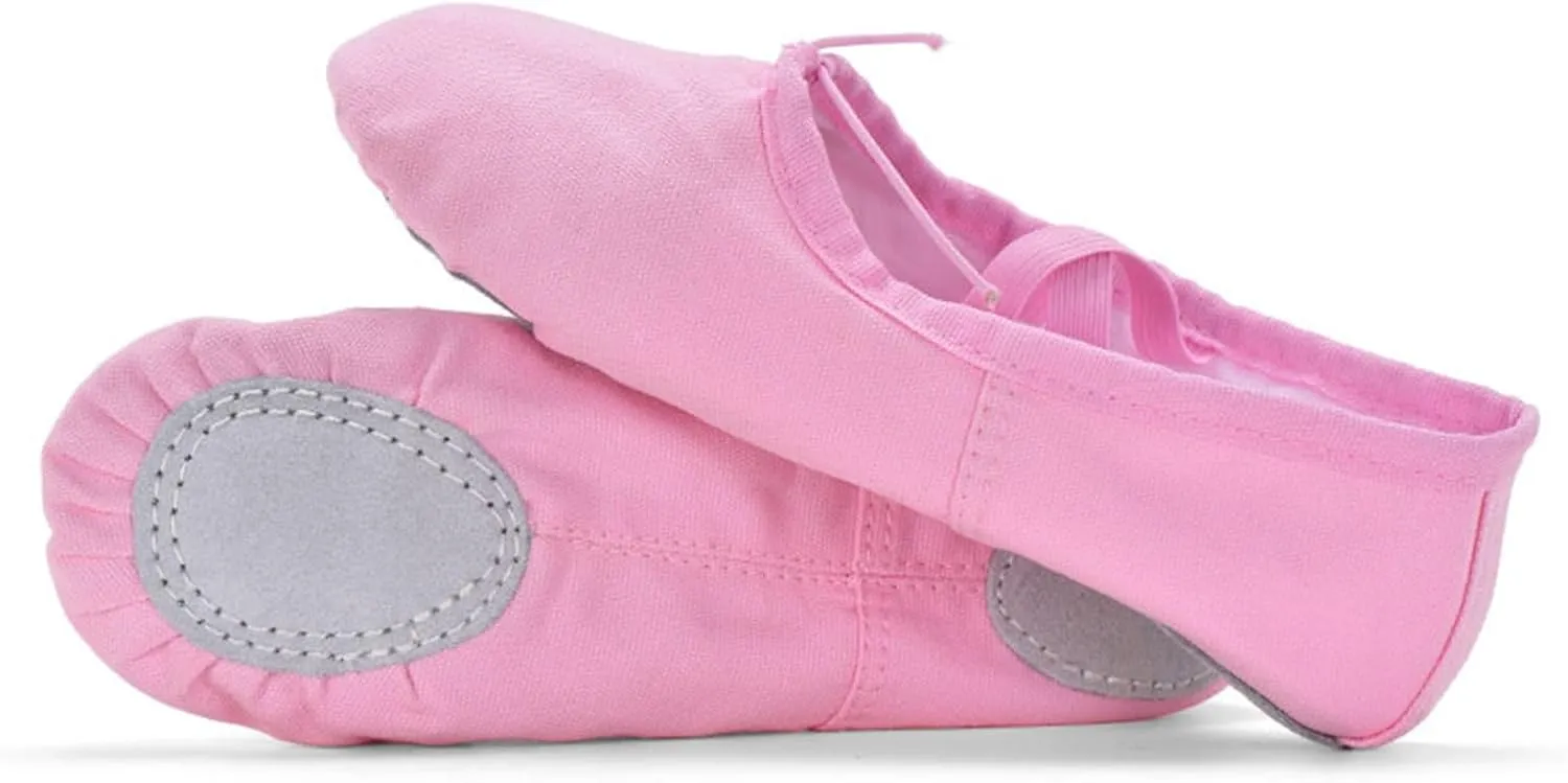 Girl's Performance Dance Shoe Canvas Ballet Shoes for Girls Soft Lightweight with Elastic Laces for Gymnastics