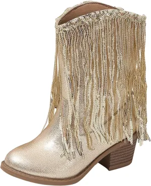 Girls Sequin Boots Winter aterproof Flat Warm Sparkly Snow Boots Kids Cozy Western Leather Shoes For Little Kid