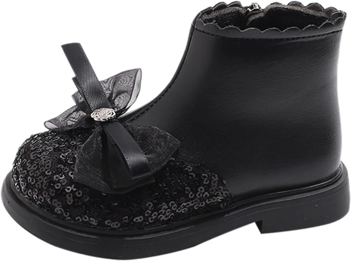 Girls Sequin Bowknot Ankle Boot Low Heel Lightweight Comfy Soft Birthday Dress Shoes Two Girl under The Boot