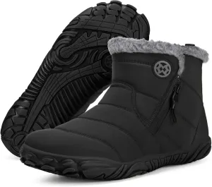 Hsyooes Barefoot Boots for Mens Womens Winter Snow Boots Warm Fur Lined Shoes Zero Drop Slip on Ankle Outdoor Booties Wide Width,39 Black