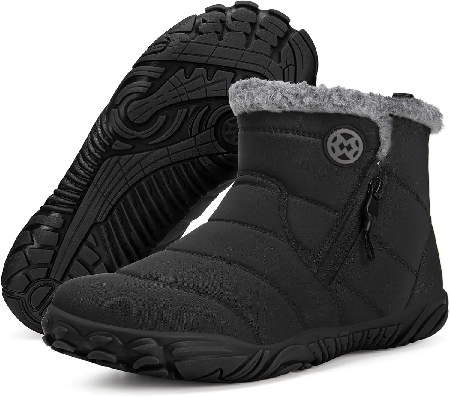Hsyooes Barefoot Boots for Mens Womens Winter Snow Boots Warm Fur Lined Shoes Zero Drop Slip on Ankle Outdoor Booties Wide Width,39 Black