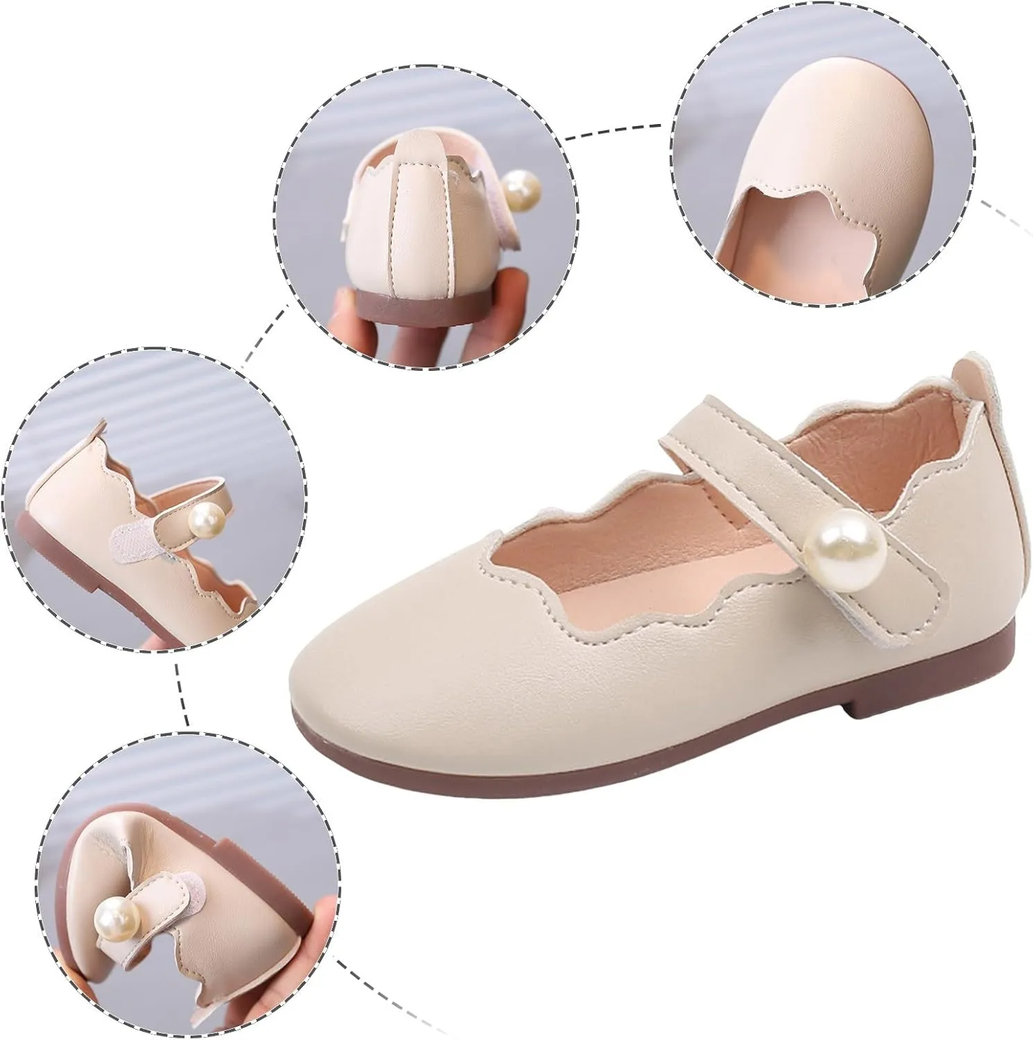 IWIHMIV Girls Dress Shoes Comfortable Mary Jane Shoes Flower Girl Soft Soled Non Slip Ballet Flat Shoes for Wedding Party