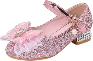 IWIHMIV Girls Dress Up Shoes Girls Dress Shoes Mary Jane Shoes for Girls Low Heel Princess Hook and Loop Dress Shoes Party Wedding