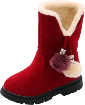 Kids Girls Winter Snow Boots Warm Plush Shoes Faux Fur Lined Ankle Short Boots Flat Heel Mid Calf Slouchy Boot Shoes
