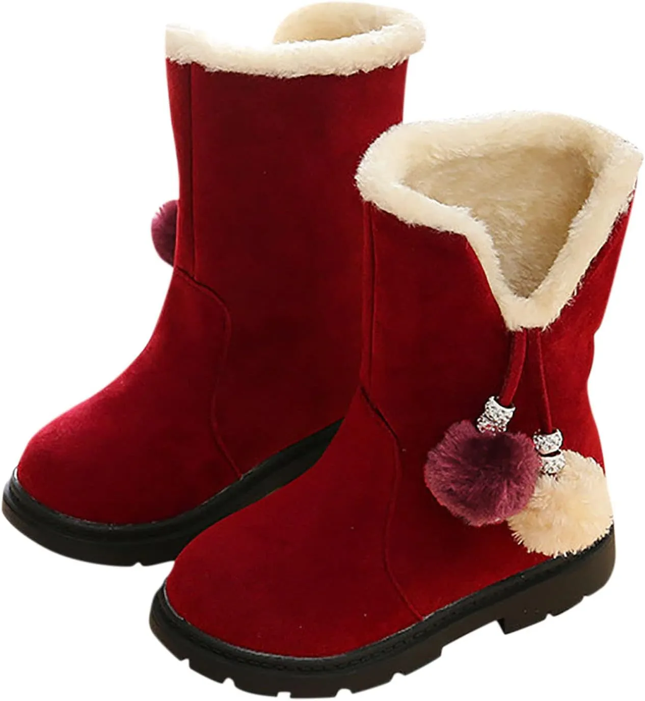 Kids Girls Winter Snow Boots Warm Plush Shoes Faux Fur Lined Ankle Short Boots Flat Heel Mid Calf Slouchy Boot Shoes