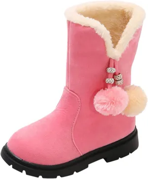 Kids Girls Winter Snow Boots Warm Plush Shoes Faux Fur Lined Ankle Short Boots Flat Heel Mid Calf Slouchy Boot Shoes