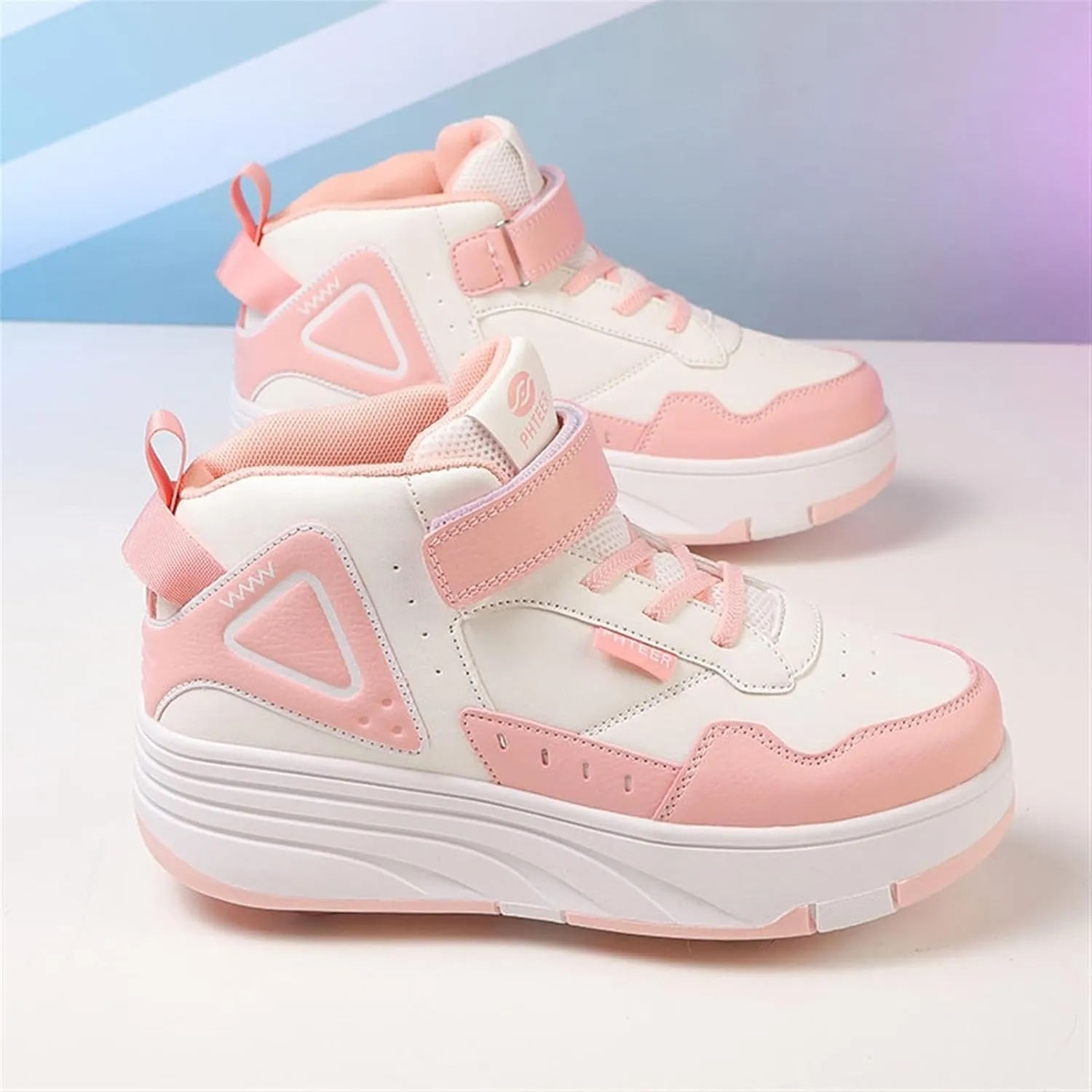 Kids Roller Shoes for Girls Boys, 4-Wheel Removable Roller Skates Sneakers Beginners Wheeled Sports Shoes Outdoor Fitness Trainers