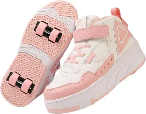 Kids Roller Shoes for Girls Boys, 4-Wheel Removable Roller Skates Sneakers Beginners Wheeled Sports Shoes Outdoor Fitness Trainers
