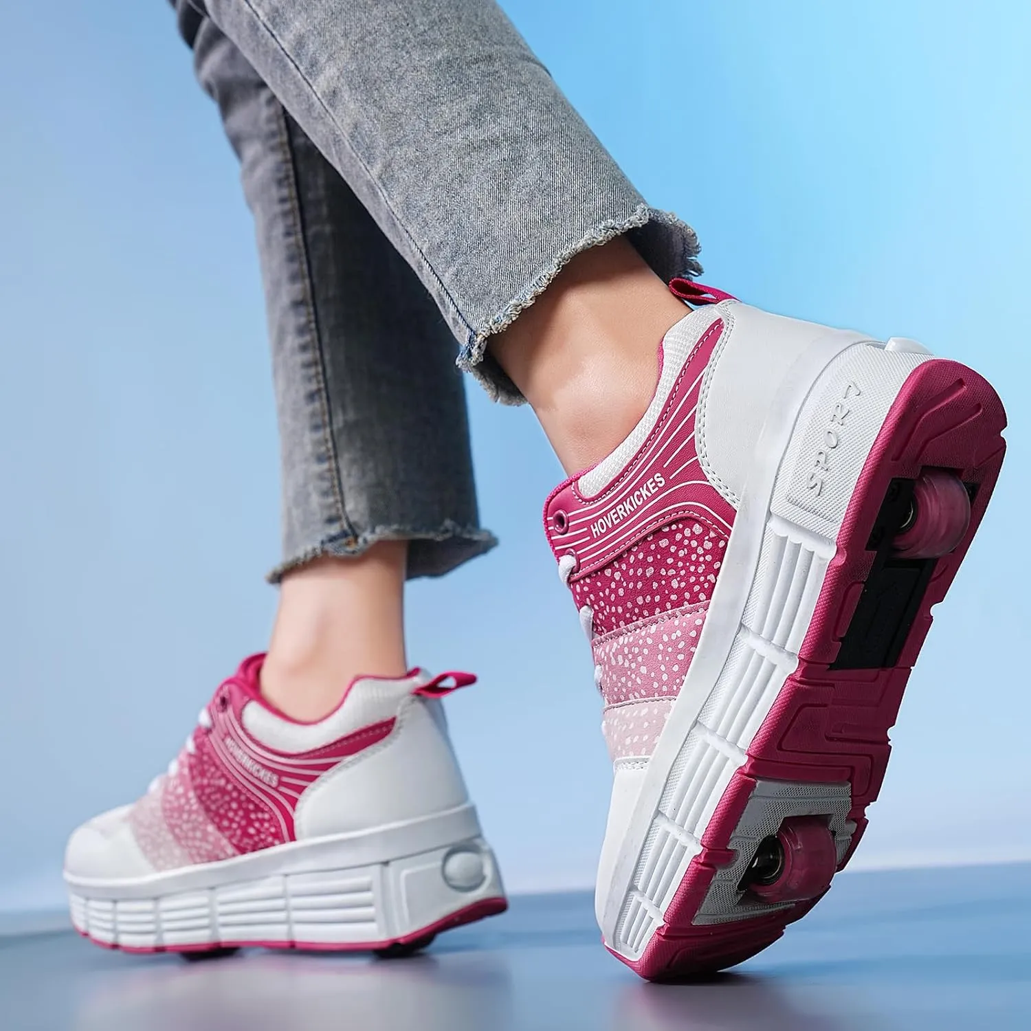 Kids Roller Skate Shoes with Wheels Roller Sneakers for Boys Girls Kids Deformation Wheeled Shoes ﻿