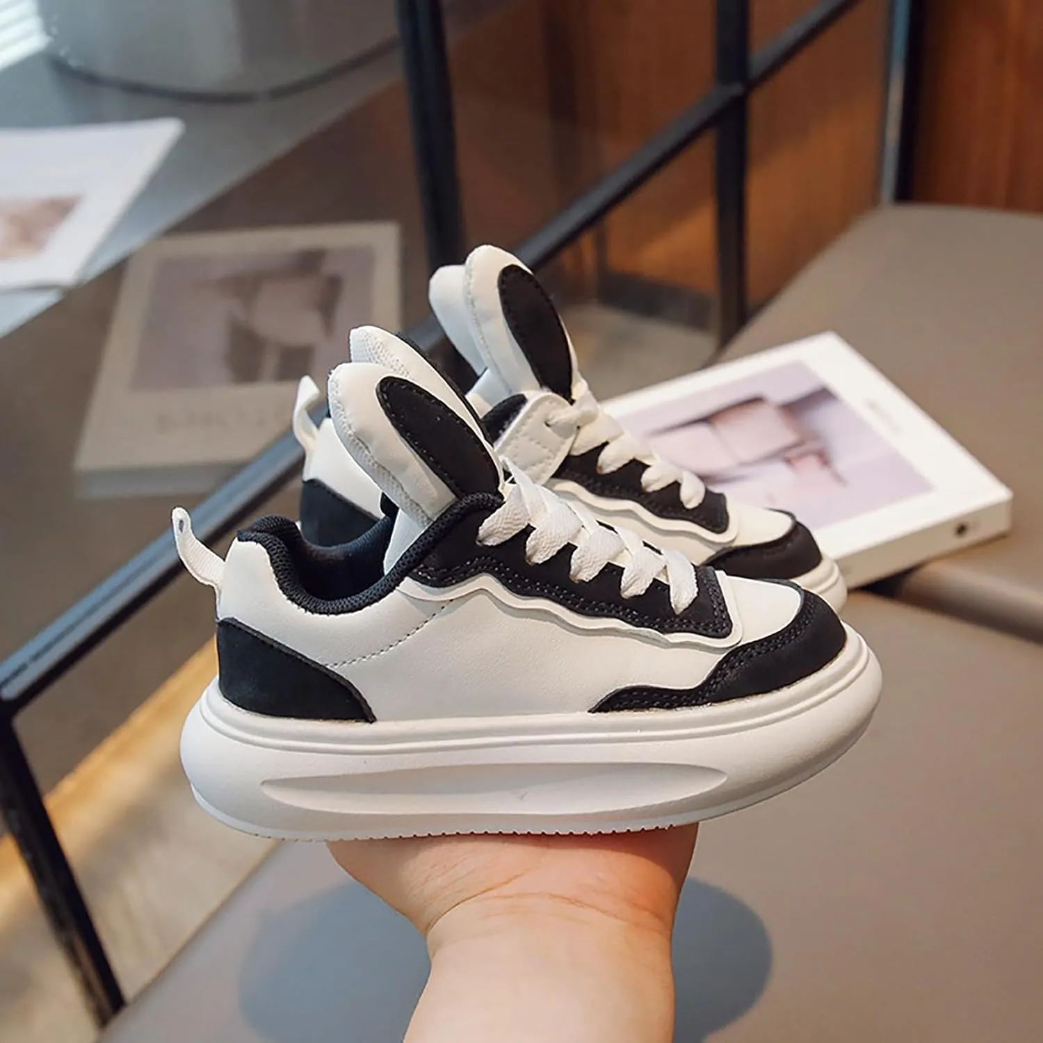 Kids Sneakers for Boys Girls Toddler Bunny Ear Canvas High Top Color Blocked Ripple Walking Causal Shoes