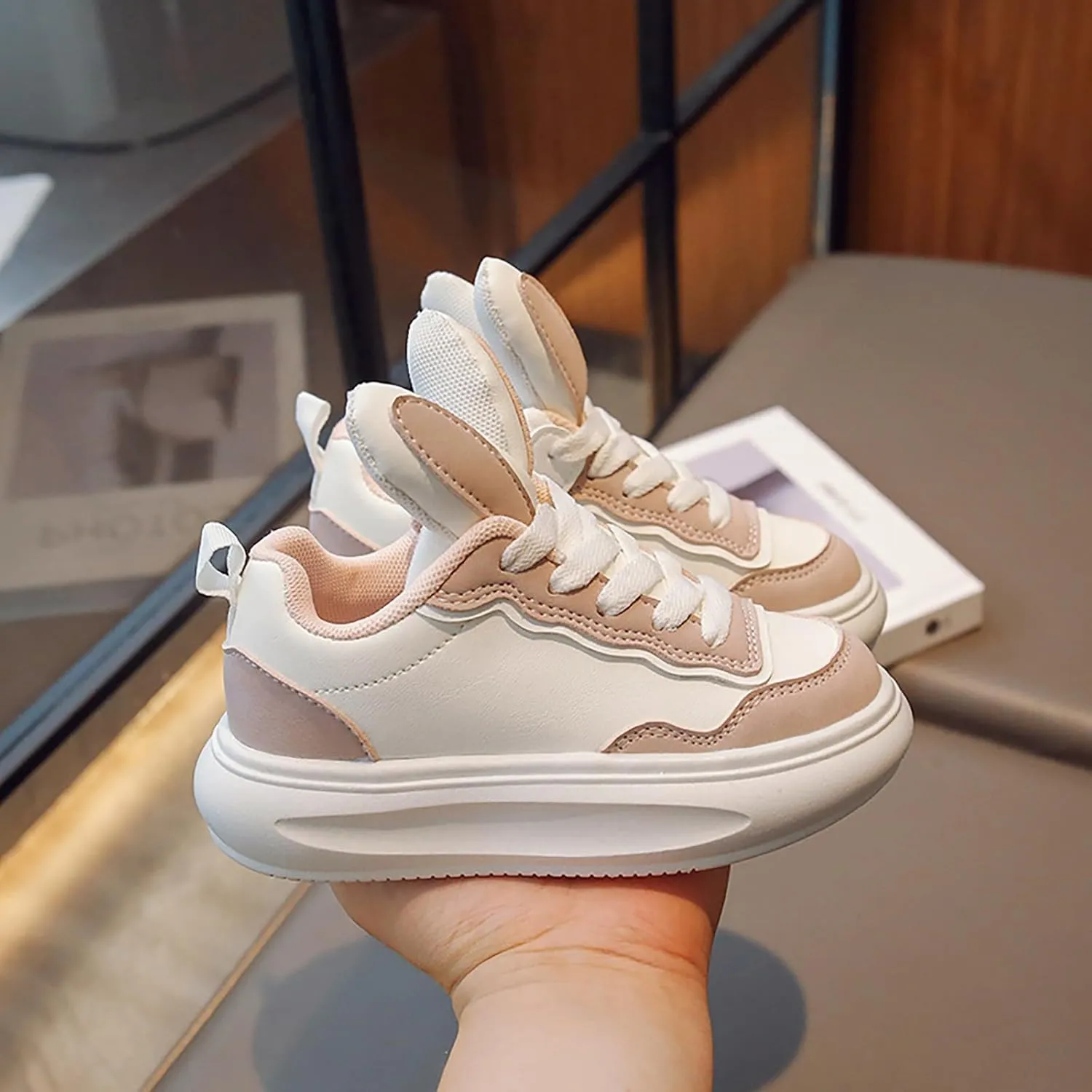 Kids Sneakers for Boys Girls Toddler Bunny Ear Canvas High Top Color Blocked Ripple Walking Causal Shoes