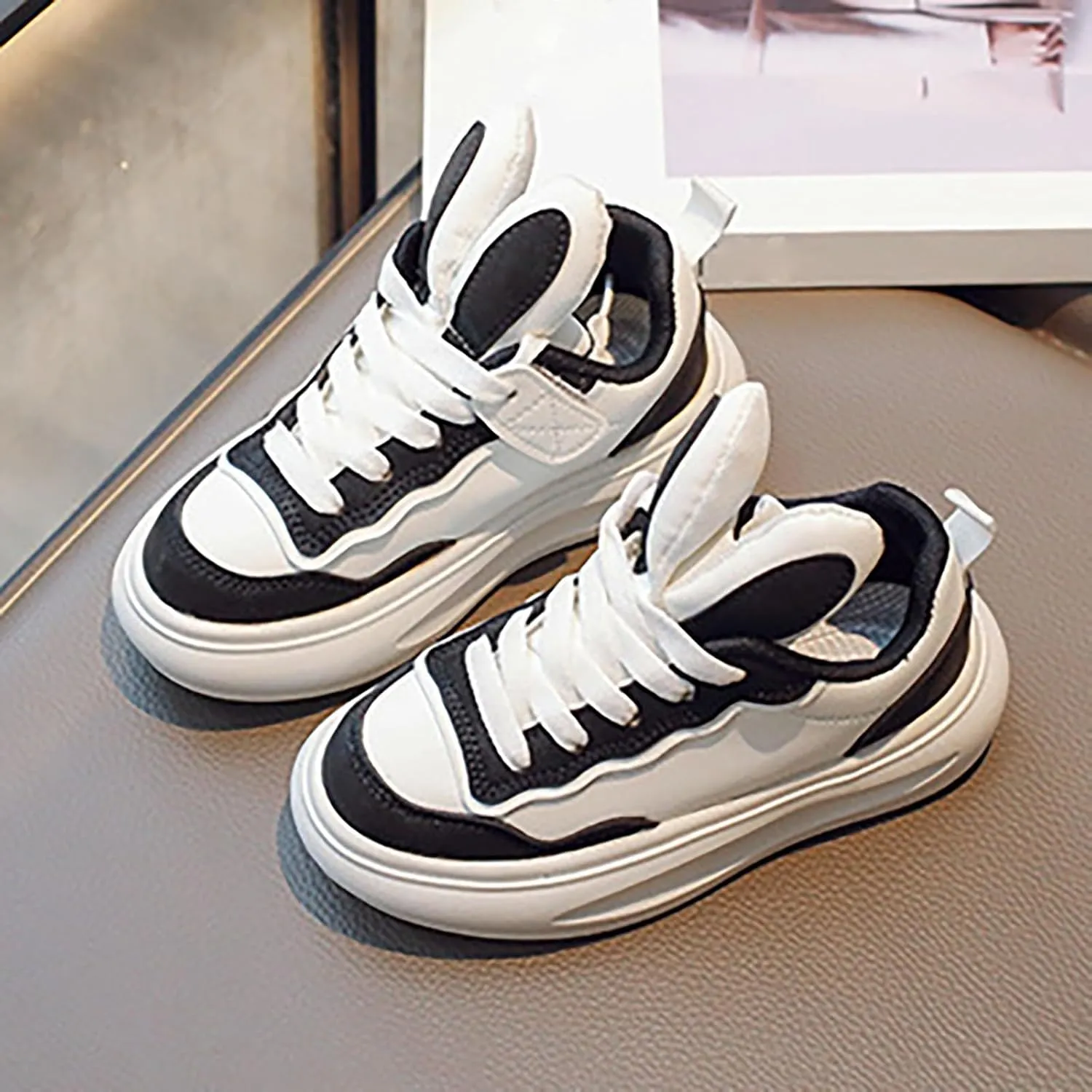 Kids Sneakers for Boys Girls Toddler Bunny Ear Canvas High Top Color Blocked Ripple Walking Causal Shoes